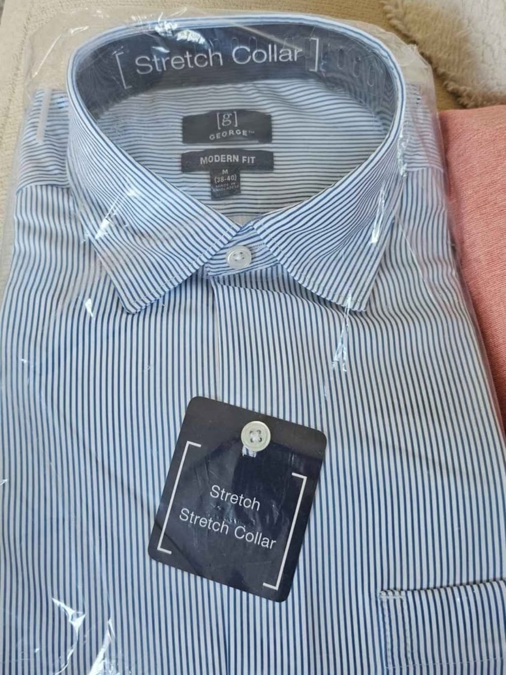 George Men's Blue & White Pinstripe Stretch-Collar Dress Shirt